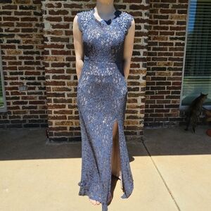 City Triangles Silver Sequin Maxi Dress Mock Neck